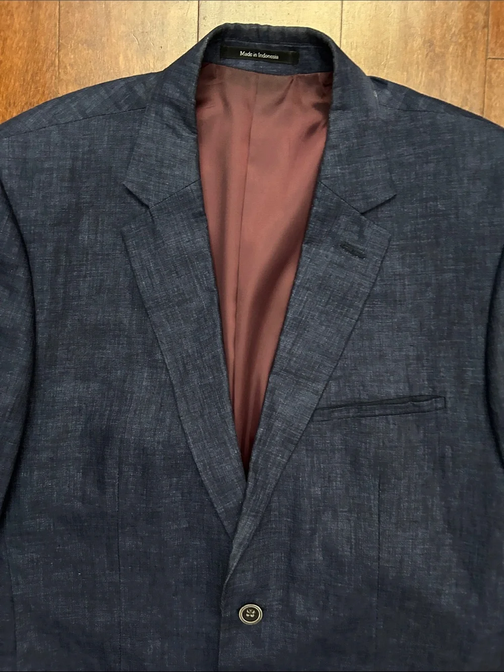 Pronto Uomo Blue Dark Blue 100% Linen Blazer, Two-Button Blazer, Size 42R